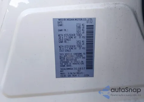 2013 Infiniti Jx35 from USA, damaged, VIN 5N1AL0MM6DC313837